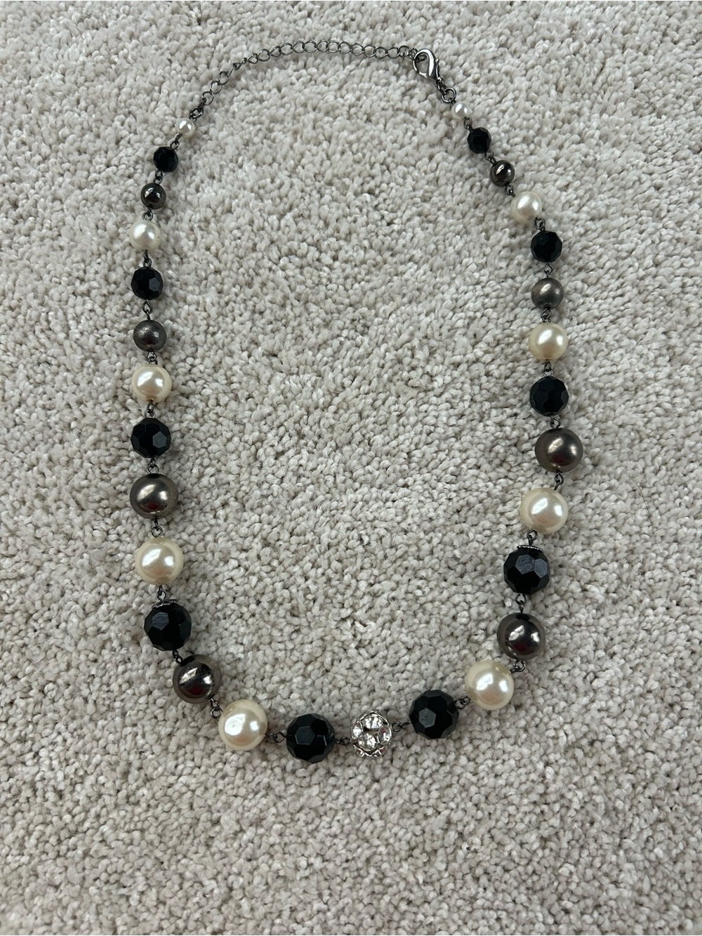 Elegant Black, Pearl & Gunmetal Beaded Necklace